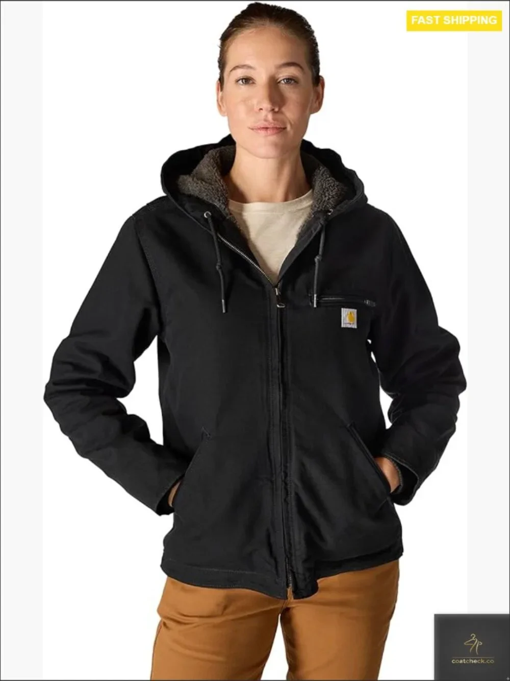 Insulated Canvas Sherpa Lined Utility Jacket Quilted Nylon Sleeves Work